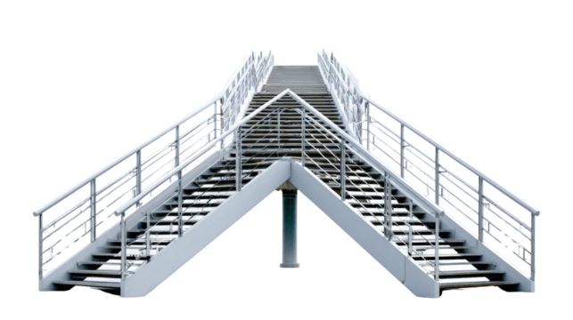 Urban Ascent: A modern pedestrian bridge, symmetrical and functional, rises gracefully against the sky, symbolizing connection and progress.