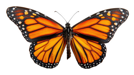 Fototapeta premium Monarch Butterfly's Delicate Beauty: This macro shot showcases the intricate patterns and vibrant colors of a monarch butterfly, a symbol of transformation and freedom. 