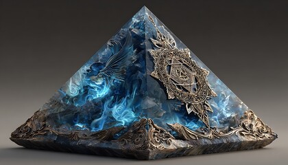 Obsidian pyramid top with encrypted blue firewall sigils flashing in sequence