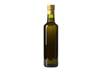 Olive oil bottle isolated on transparent background, extra virgin oil in glass bottle for cooking and healthy eating