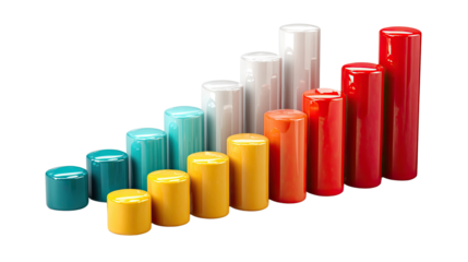 Ascending Bar Chart: An eye-catching arrangement of vibrant cylinders forms a visually appealing bar chart, a testament to growth and progress.