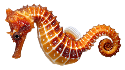 Seahorse's Elegance: A close-up view unveils a majestic seahorse, showcasing its unique form and vibrant colors, captured in exquisite detail.