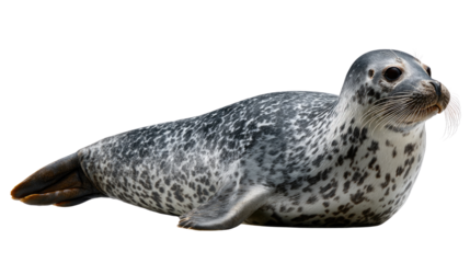 Harbor Seal's Resting Pose: A harbor seal, distinguished by its spotted coat and sleek form, rests peacefully, exuding an air of calmness and serenity.