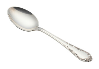 Silver spoon isolated on transparent background, elegant cutlery for dining and serving food