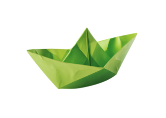 Green paper origami boat