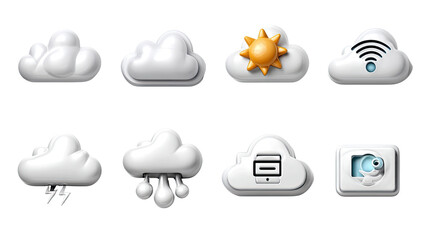 Weather Icons in Sky: A collection of weather icons, depicting diverse sky conditions and technological features, creating a sense of digital clarity and visual communication.