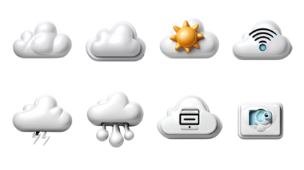 Weather Icons in Sky: A collection of weather icons, depicting diverse sky conditions and technological features, creating a sense of digital clarity and visual communication.