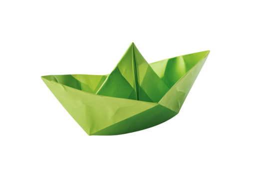 Green paper origami boat