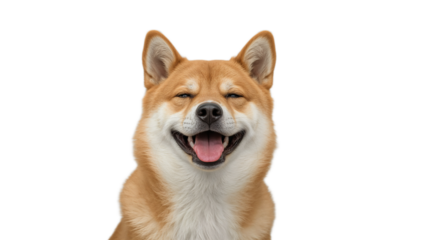 Smiling Shiba Inu portrait captures the pure joy of a happy canine in a charming close-up