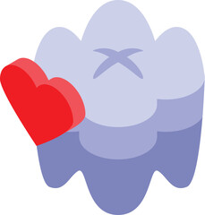 Healthy tooth showing love with red heart symbol, promoting dental care and affection