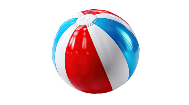 Playful Orb: A vibrant beach ball, its primary colors of red and blue, ready for a day of sun-soaked fun and games, invoking a sense of nostalgia.