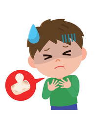 餅で喉を詰まらせる男の子　イラスト