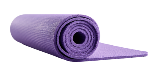 Rolled-up purple exercise mat