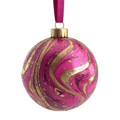 Pink and gold marbled Christmas ornament with ribbon