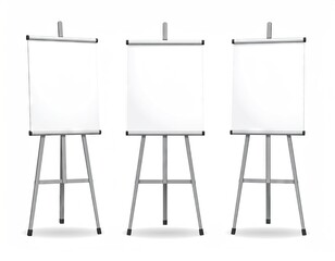 Three Blank Flip Charts on Tripods for Presentations.