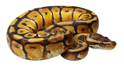 Obraz premium Ball Python: A detailed studio shot of a beautiful ball python, showcasing its intricate patterns and vibrant colors. Captured with clarity.
