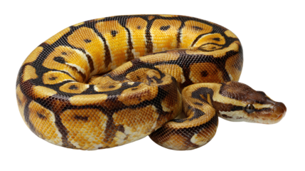 Ball Python: A detailed studio shot of a beautiful ball python, showcasing its intricate patterns and vibrant colors.  Captured with clarity.