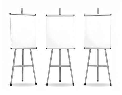 Three Blank Flip Charts on Tripods for Presentations.