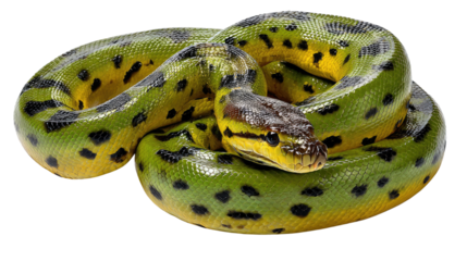 Serpentine Grace: Capturing the captivating beauty of an Anaconda, coiled in a pose of serene elegance, it showcases its distinctive scales and vibrant hues.