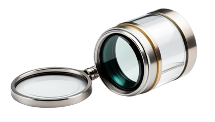 Clear lens magnifier, open, metallic casing