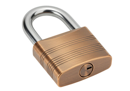 Antique bronze padlock isolated on transparent background, security lock for safety and protection