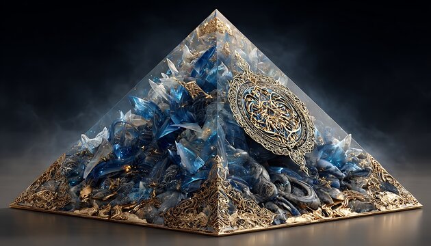 Obsidian pyramid top with encrypted blue firewall sigils flashing in sequence - Powered by Adobe
