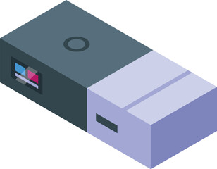 Small electronic device charging wirelessly on a modern charging pad, isometric view