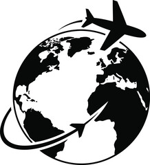 globe and airplane Vector illustration silhouette 