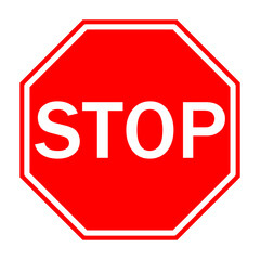 Red stop sign vector illustration in octagon shape with white border and bold text. Perfect for traffic, road safety, transportation, educational, signage use, and warning design projects.
