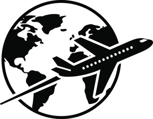globe and airplane Vector illustration silhouette 