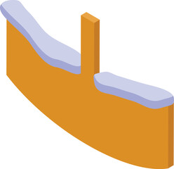 Curved wooden fence covered with snow in isometric view, creating a winter scene