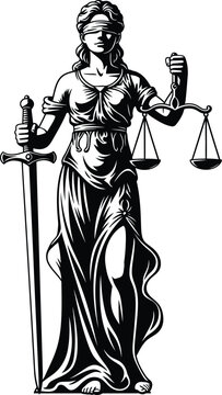 lady justice with sword vector black and white 