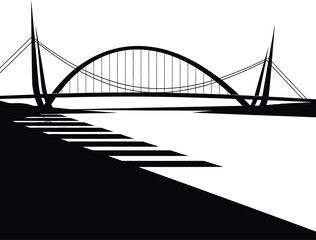 minimal bridge over the river  vector black and white 