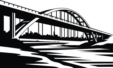 minimal bridge over the river  vector black and white 