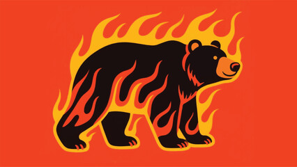 Bear With Hot Flames Illustrator Artwork Banner Background Design Template 