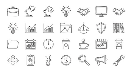 Fototapeta premium Office doodles and business sketch icons representing work and success