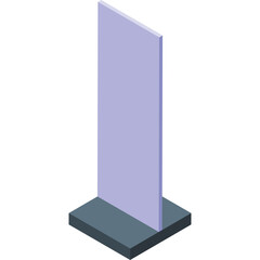 Isometric Illustration of a Tall Rectangular Panel Standing on a Square Base with a Transparent Background