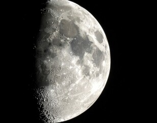 Detailed Lunar Surface - A Close-Up of the Moons First Quarter.