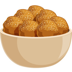 Bowl of Delicious Brown Sesame Seed Bread Rolls Freshly Baked Golden Brown Bread Pieces Served in a...