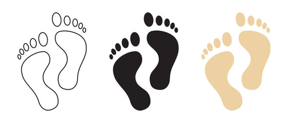 Footprint Icon Set. Outline, Solid, and Beige Variants for Movement & Presence.