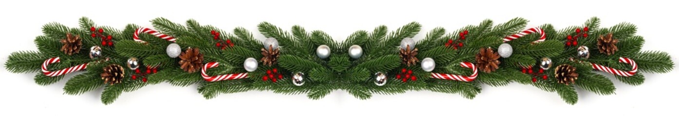 Christmas border in a row on white