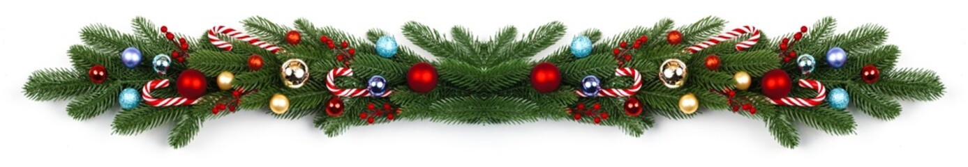 Christmas border in a row on white