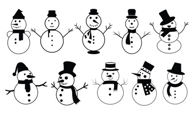Snowman silhouette vector illustration set