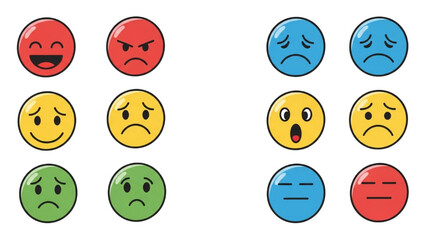 Emotions Expressed Diverse Emoji Faces Depicting Feelings of Happiness, Sadness, and More