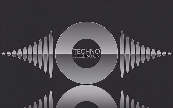 Abstract sound waveform and circle with techno music text