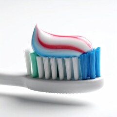 Toothbrush with toothpaste close-up on white background for dental hygiene.