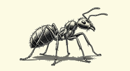 Detailed ant illustration with precise lines for biology textbooks and insect studies resources