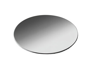 Oval, reflective, metallic plate.  Smooth surface, light gradient
