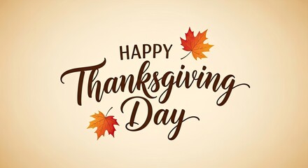 Obraz premium Happy thanksgiving day text with maple leaves on a beige background image art