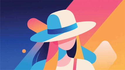 Modern Geometric Woman With Hat Illustrator Artwork Banner Background Design Template 